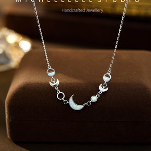 Collana Fasi Lunari Argento Sterling 925 Crescente Luna Ciondolo