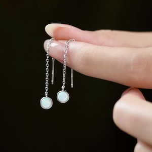 Minimalistische Sterling Silber Opal Ohr Threader Ohrringe, geometrisch