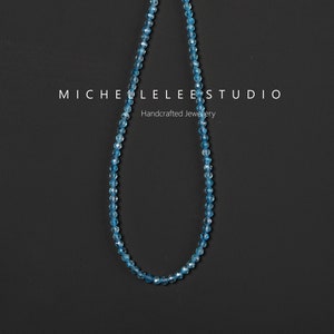 Natural Blue Topaz Sterling Silver Necklace, Genuine Blue Gemstone Choker, Blue Topaz beads Necklace, Gift for her