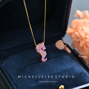 Seahorse Opal Necklace, Fire Opal Seahorse necklace, Red Opal Necklace with Sterling Silver Chain, Sea Animal