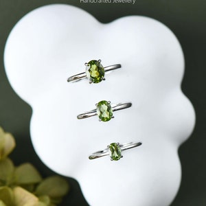Sterling Silver Peridot Adjustable Ring, Green Gemstone Ring, Adjustable Sterling Silver Ring, August Birthstone