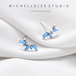 Marquise Opal Cluster Sterling Silber Ohrringe, Braut Sterling Silber Ohrstecker, Baguette Opal Trio