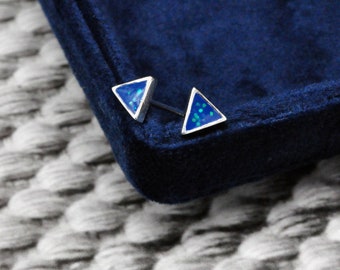 Sterling Silver Dainty Triangle Stud Earrings,Glitter Enamel Triangle Earrings,Starry blue Triangle,Minimalist