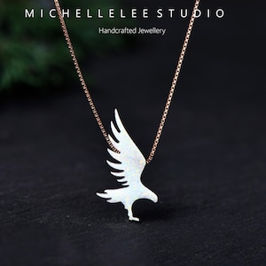 Opal Eagle Necklace: Sterling Silver Bird Pendant, Fire Opal Jewellery