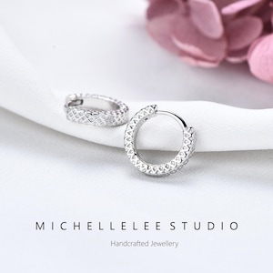 Simple Mesh 925 Sterling Silver Huggie Hoop Earrings