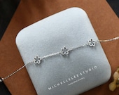Dainty Flower Sterling Silver Bracelet, Daisy Flower
