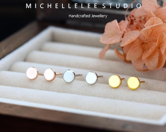 Circle Stud Earrings, Teeny Tiny Circle Stainless Steel Stud Earrings with Matching Necklace, ,Super Cute 4mm Circle