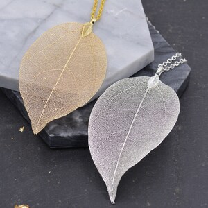 Leaf Skeleton Pendant Necklace, 18ct Gold Plated or Silver Plated, Nature Inspired Jewellery image 2
