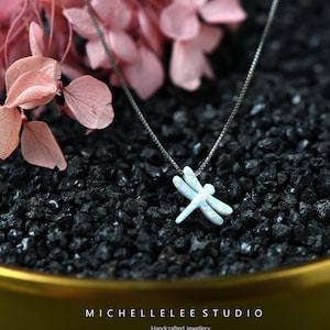 Dragonfly Opal Necklace, White Fire Opal Necklace, Opal Necklace with Sterling Silver Chain, Dragonfly Necklace