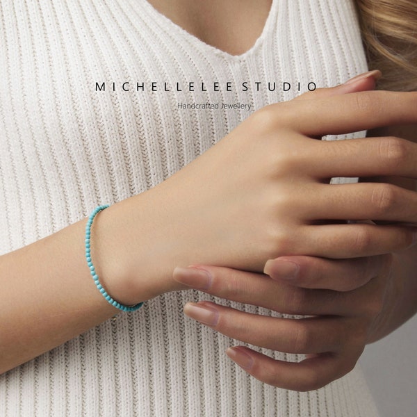 Natural Turquoise bracelet, 2mm Turquoise Beaded Bracelet, Gemstone Bracelet, Gift for her