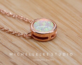 Double Cercle White Fire Opal Silver Jewelry Collier Pendentif