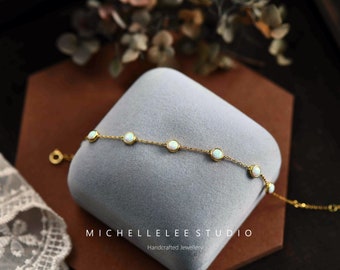 Dainty Opal Bracelet in Sterling Silver, White Opal Bead Bracelet,Fire Opal Bracelet, Gift for Her, October Birthstones