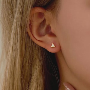 Minimalist Opal Triangle Stud Earrings, White Fire Opal Triangle Earring Studs, Sterling Silver Earrings