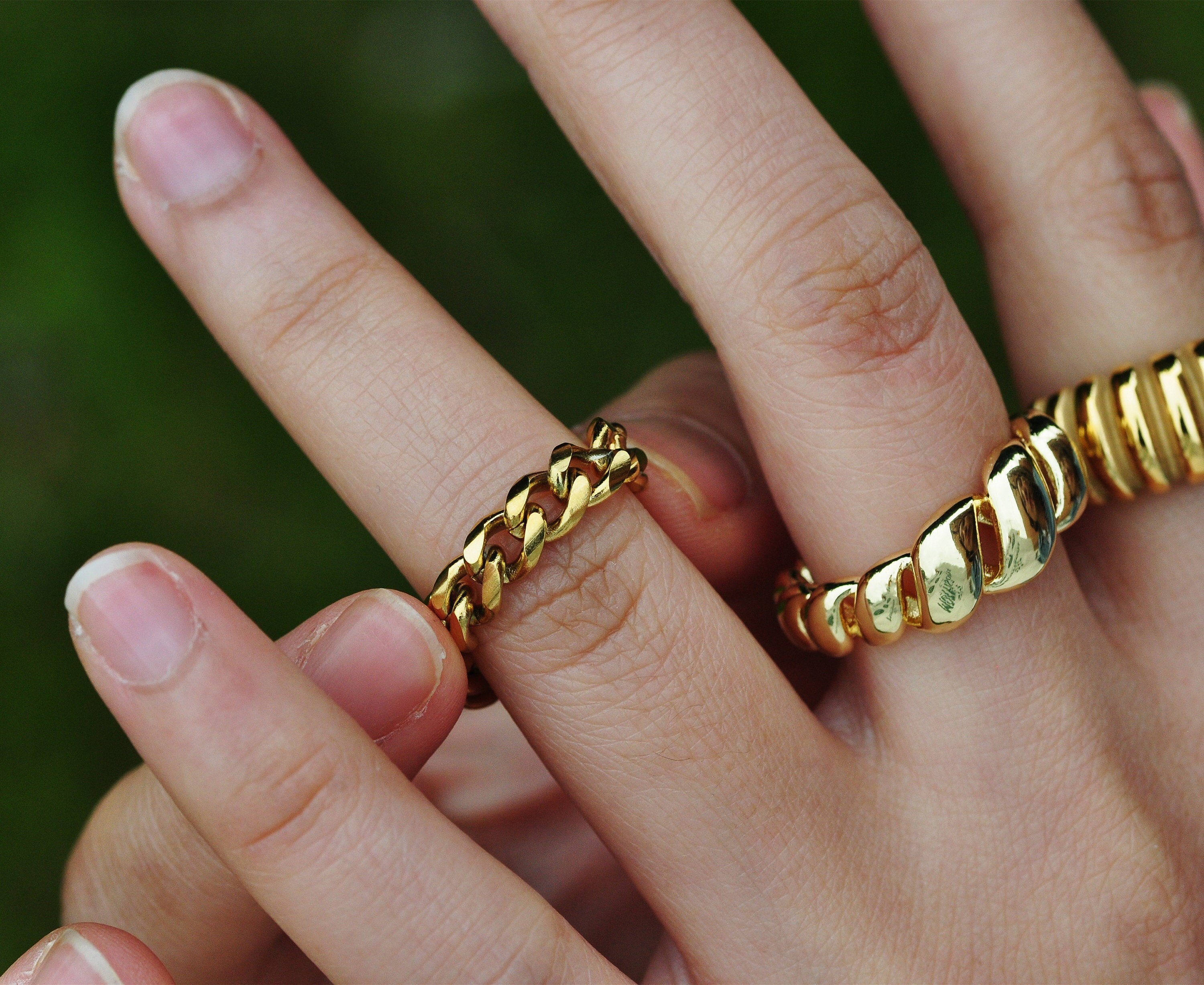 Gold Chain Stainless Steel Ring 14K Gold Stacking Ring Thick | Etsy Canada