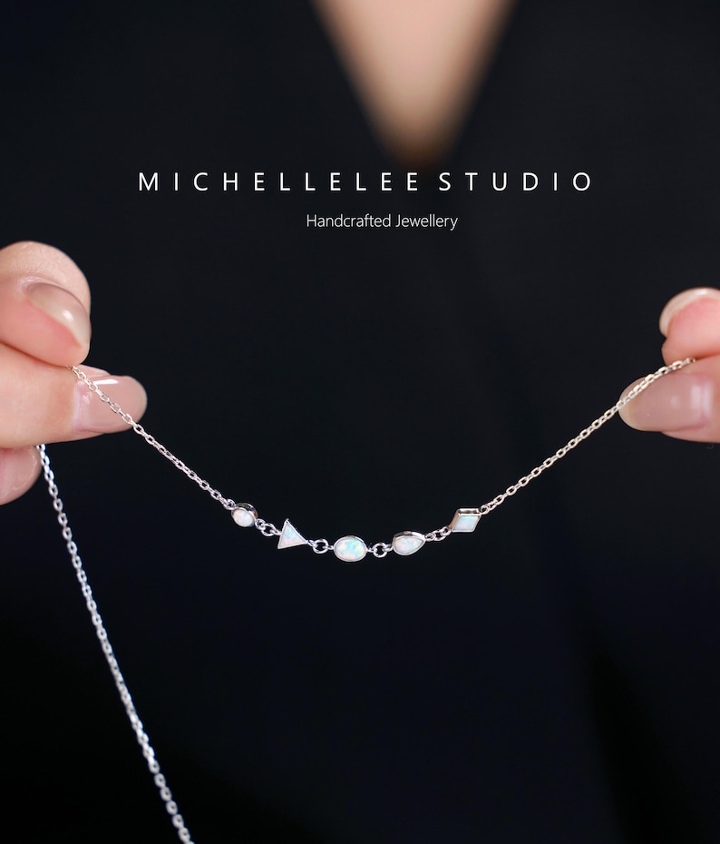 White Opal Necklace, Multi Shaped Opal Bead Necklace, Fire Opal Necklace image 2