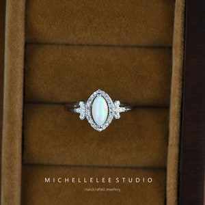 Marquise Opal Ring, Natural Fire Opal Adjustable Ring, Sterling Silver Silver and Rose Gold Ring, Gift for Her, Bridal