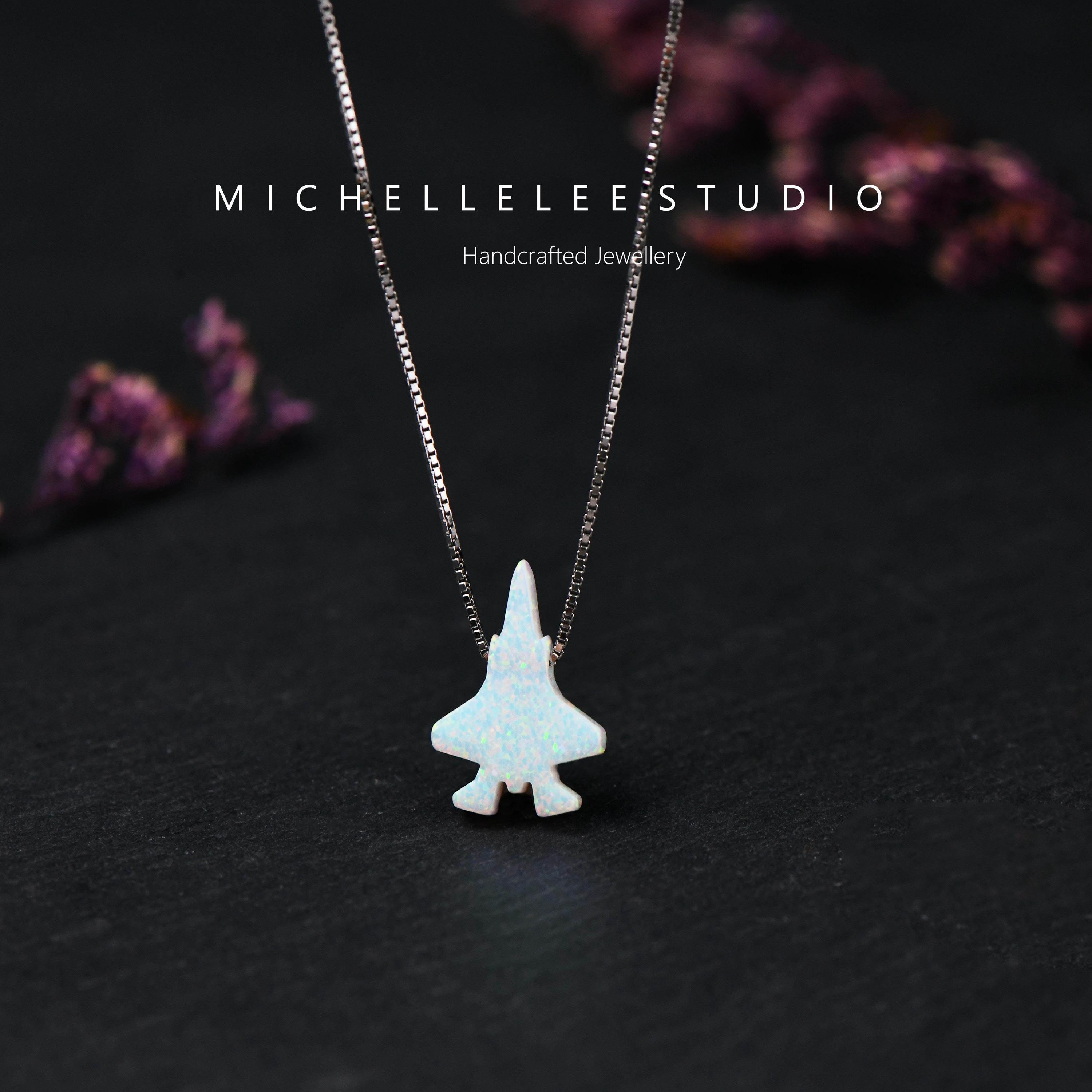 Fighter Jet Opal Necklace, F35 Silhouette, October Birthstone - Etsy