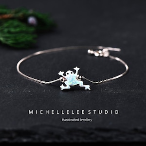 Bracelet en argent sterling 925 avec opale grenouille, bracelet grenouille en opale blanche