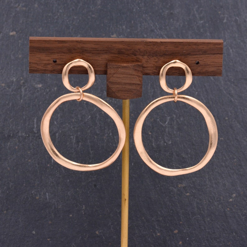Matte Gold Circle Duo Drop Stud Earrings Dangle Earrings Irregular Shaped Statement Earrings