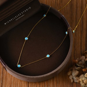 Dainty Opal Sterling Silver Necklace, White Opal Bead Necklace,Fire Opal Necklace, Gift for Her, October Birthstones