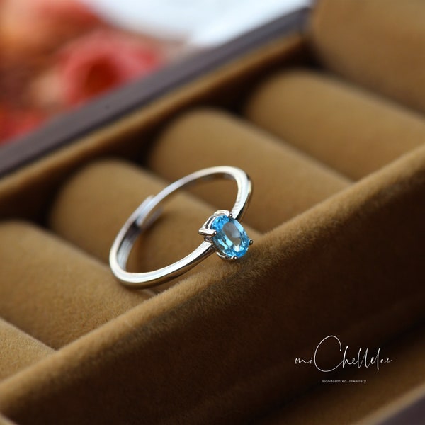 Sterling Silver Topaz Adjustable Ring, Blue Gemstone Ring, Adjustable Sterling Silver Ring, December Birthstone