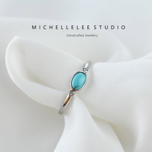 Dainty Oval Turquoise Sterling Silver Ring, Natural Turquoise Adjustable Ring,  December Birthstone