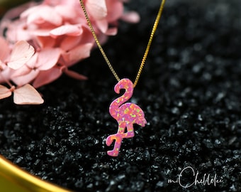 Fire Opal Flamingo Vogel Hanger Ketting in Sterling Zilver, Rose Pink Opal Ketting, Flamingo Ketting, Opaal Ketting