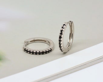 Minimalist Huggie Hoop Earrings in Sterling Silver with Sparkling CZ Crystals, Simple Hoop Earrings in Gold and Silver