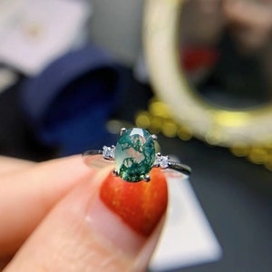 Natural Aquatic Agate Adjustable Ring, Inspired Moss Agate Sterling Silver Ring,  Gemstone Ring, Gift for Her