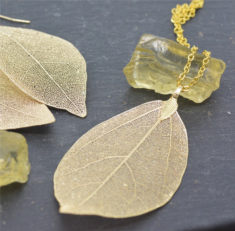 Leaf Skeleton Pendant Necklace, 18ct Gold Plated or Silver Plated, Nature Inspired Jewellery image 7