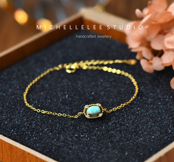 Dainty Green Opal Bracelet in Sterling Silver Vintage Style Etsy UK