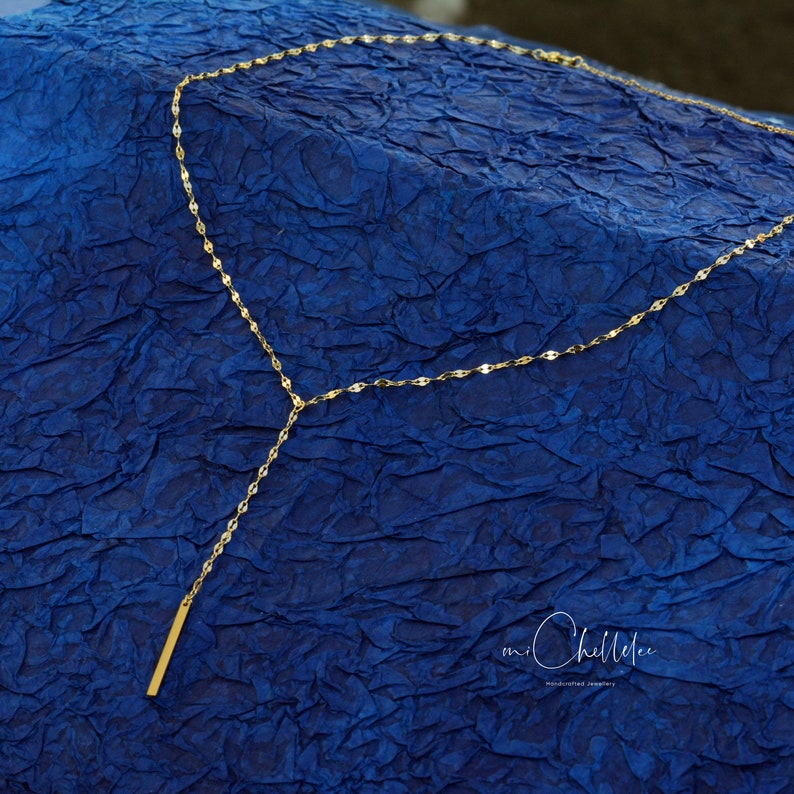 Collier ras du cou en or Y avec chaîne sur le devant, collier en Y en acier inoxydable, collier à paillettes dorées, bijoux délicats image 7