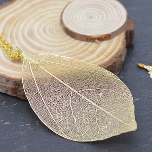 Leaf Skeleton Pendant Necklace, 18ct Gold Plated or Silver Plated, Nature Inspired Jewellery image 3