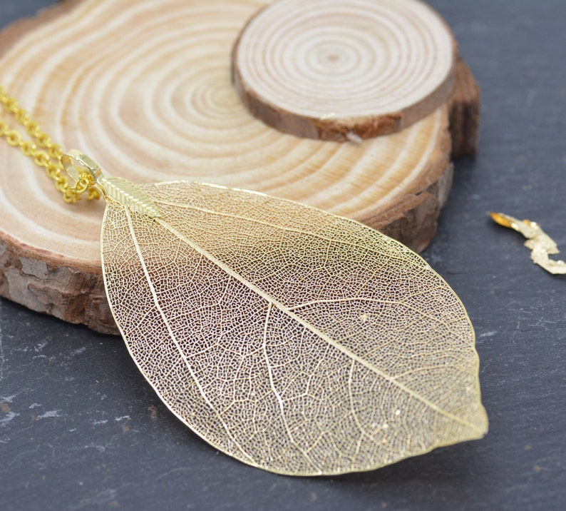 Leaf Skeleton Pendant Necklace, 18ct Gold Plated or Silver Plated, Nature Inspired Jewellery image 3