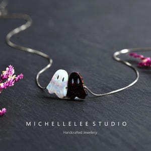 Halloween Ghost Opal Bracelet, Sterling Silver, Fire Opal Specter image 2