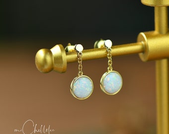 Sterling Silver Large White Opal Stone Stud Earrings, Gold and Silver plated White Fire Opal Earrings, Round Cut Opal Earrings