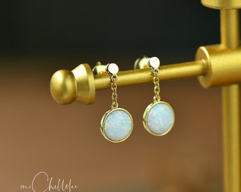 Boucles d'oreilles en argent sterling Large White Opal Stone Stud, Boucles d'oreilles en opale de feu blanc plaqué or et argent, Boucles d'oreilles en opale de coupe ronde