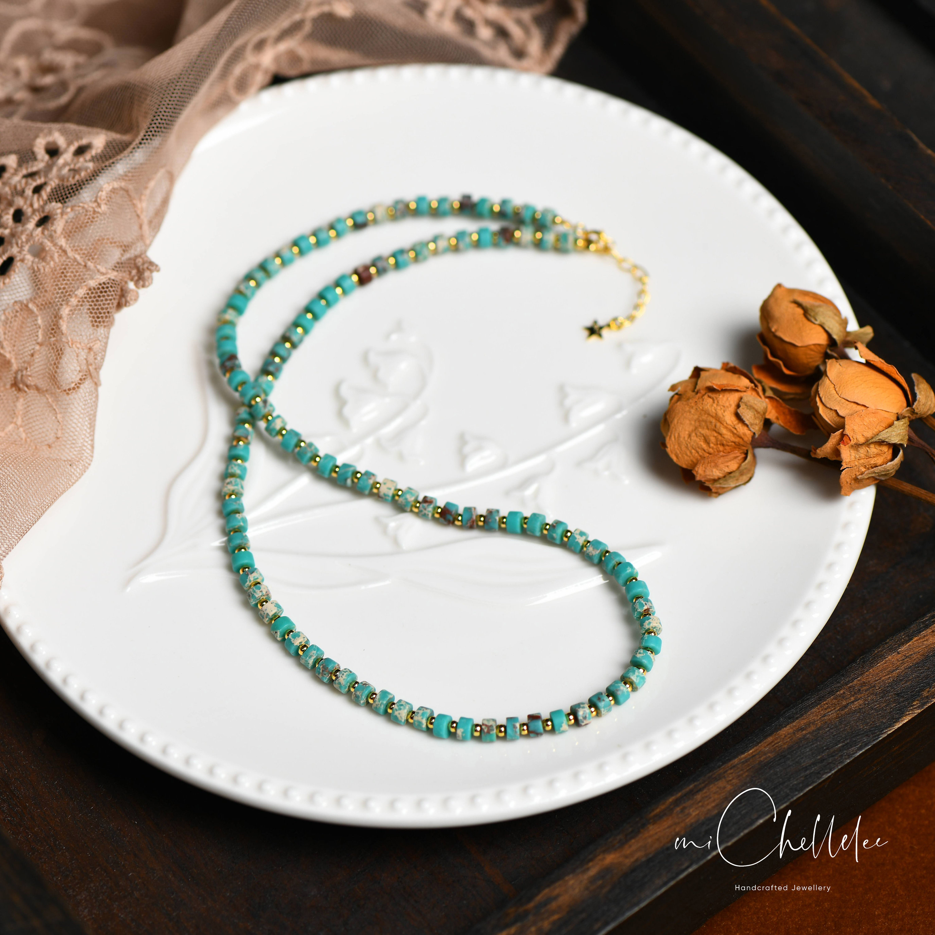 Natural Turquoise Sterling Silver Necklace, Genuine Green Gemstone