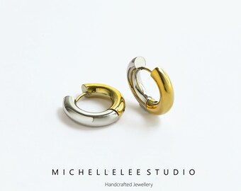 Large Gold and Silver Huggie Hoop Earrings, Stainless Steel Chunky Hoop Earrings,  Tarnish Free