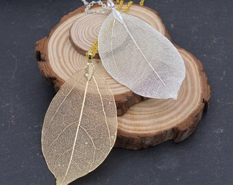 Leaf Skeleton Pendant Necklace, 18ct Gold Plated or Silver Plated, Nature Inspired Jewellery