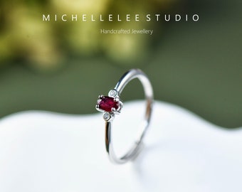 Natural Ruby Adjustable Ring with Tiny Crystals, Gemstone Ring, Inspired Ruby Sterling Silver Ring, Gift for Her