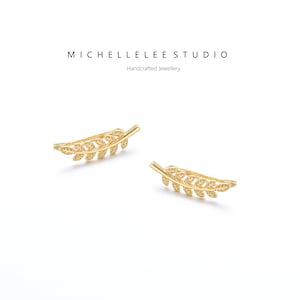 Delicate Leaf Ear Climbers, Gold and Silver Stainless Steel Olive Leaves Earrings, Ear Crawlers, Ear Climber image 6