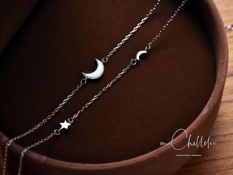 Fotlänk med månstjärnaopal, fotlänk i sterlingsilver med himmelskt utseende, fotlänk med vitt opal, elegant bohemiskt smycke, present till henne bild 4