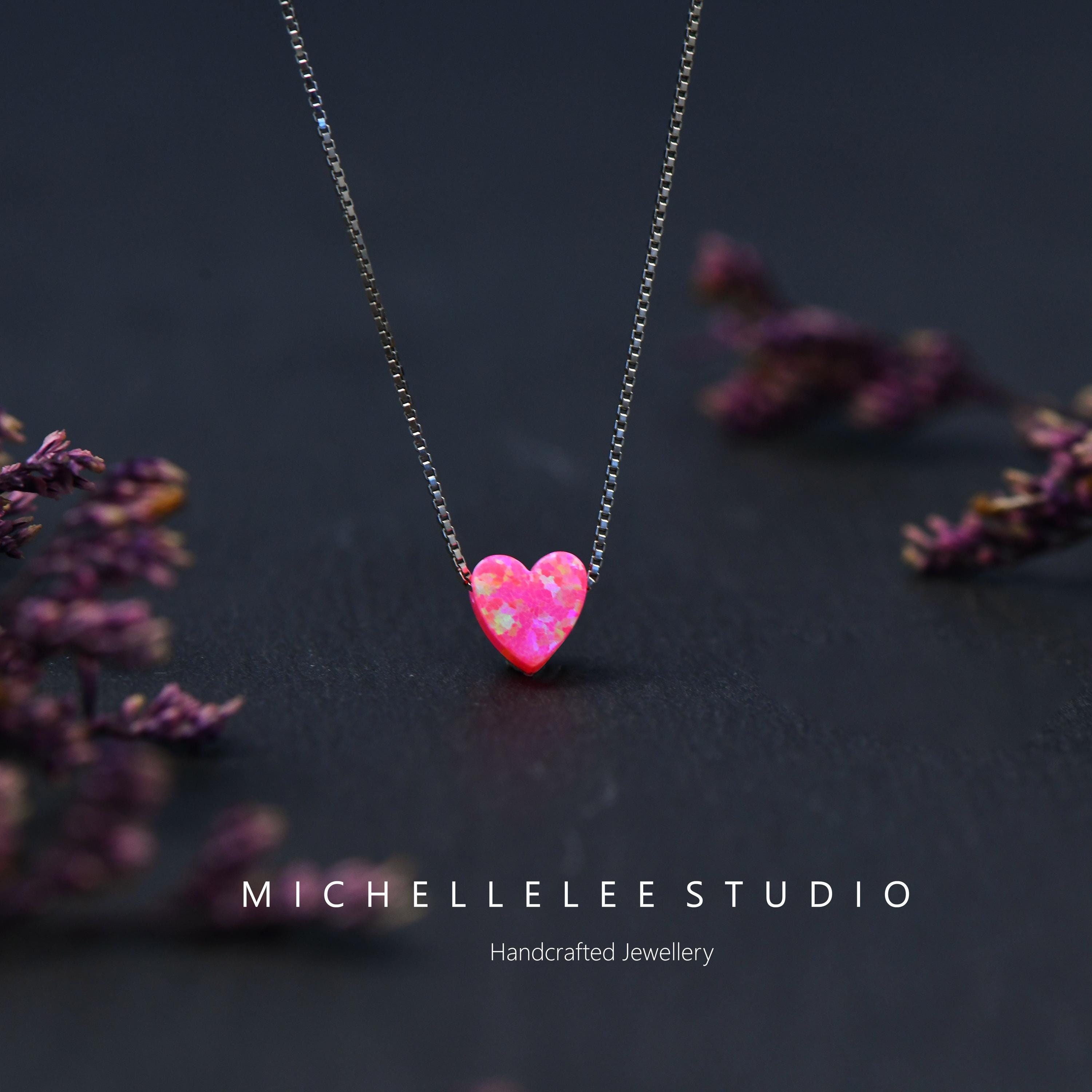 Pink opal heart necklace discount