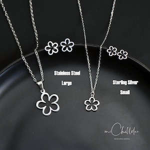 Dainty Flower Sterling Silver Bracelet, Daisy Flower Necklace with matching Earrings, Forget Me Not image 9