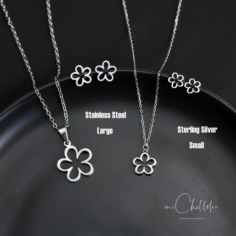 Dainty Flower Sterling Silver Bracelet, Daisy Flower Necklace with matching Earrings, Forget Me Not zdjęcie 9