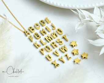 Gold Star and Initial Necklace, Stainless Steel Letter Pendant, Personalized Gift