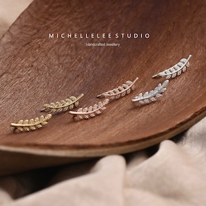 Delicate Leaf Ear Climbers, Gold and Silver Stainless Steel Olive Leaves Earrings, Ear Crawlers, Ear Climber image 1
