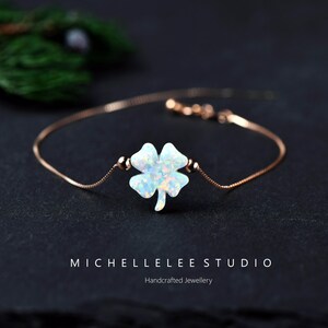 White Opal Clover Necklace, Four Leaf Clover Pendant Necklace in 925 Sterling Silver, Lucky Clover Necklace image 3