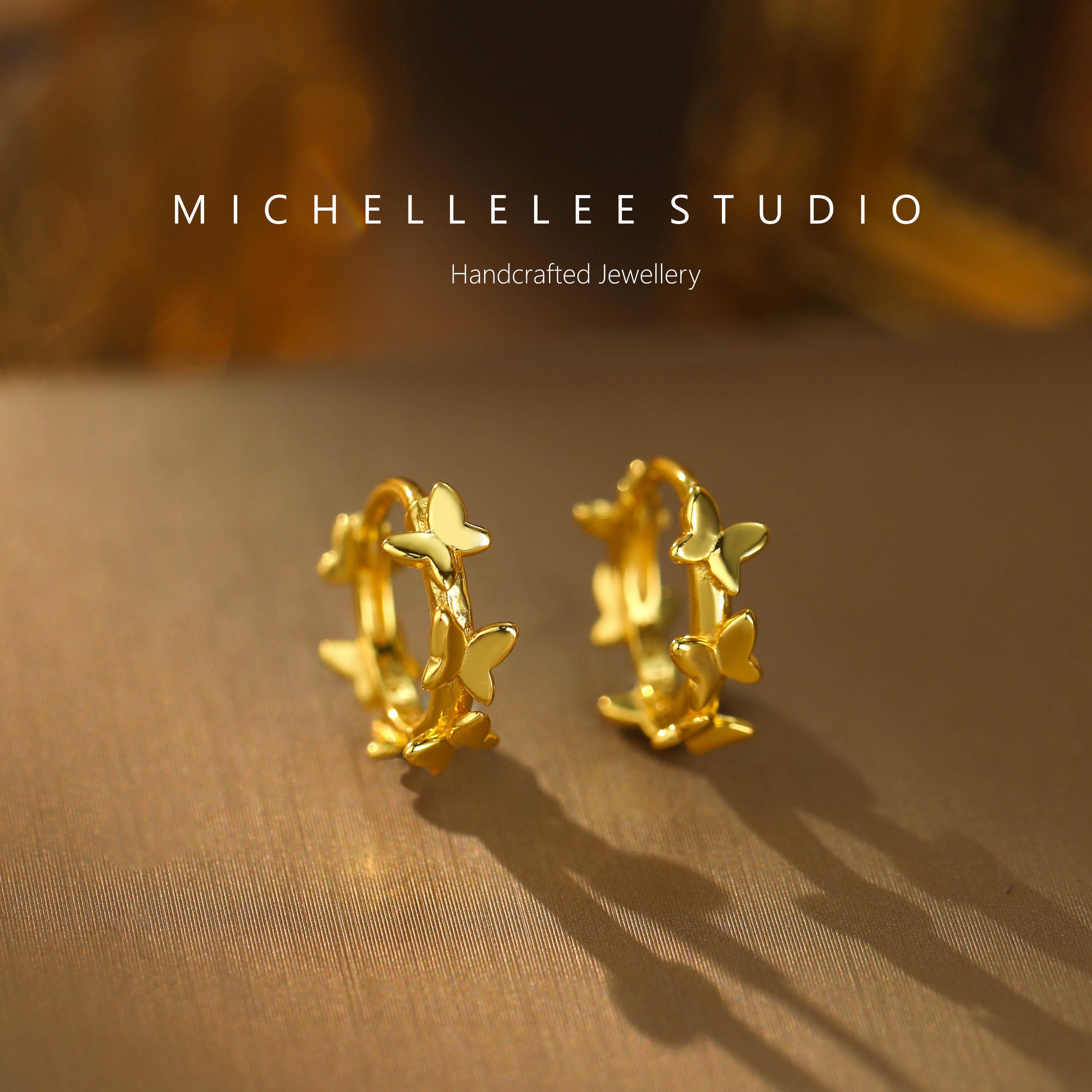 Dainty Butterfly Huggie Hoop Earrings, 3D Butterfly Hoop Earrings, Gift for Her
